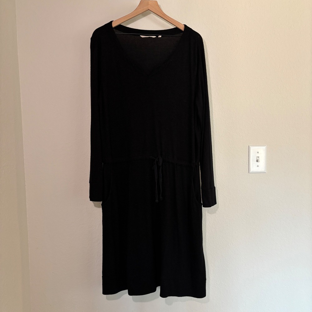Soft Surroundings Dress XL Black Drawstring Waist Casual Midi